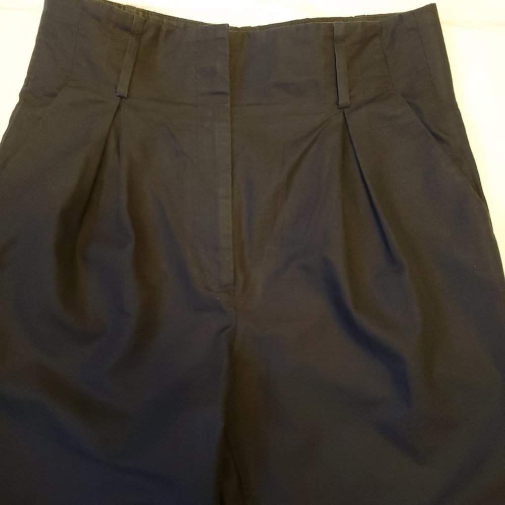 Sandro Pleated High Waisted Tapered Leg Cropped Paperbag Pants - Picture 2 of 8
